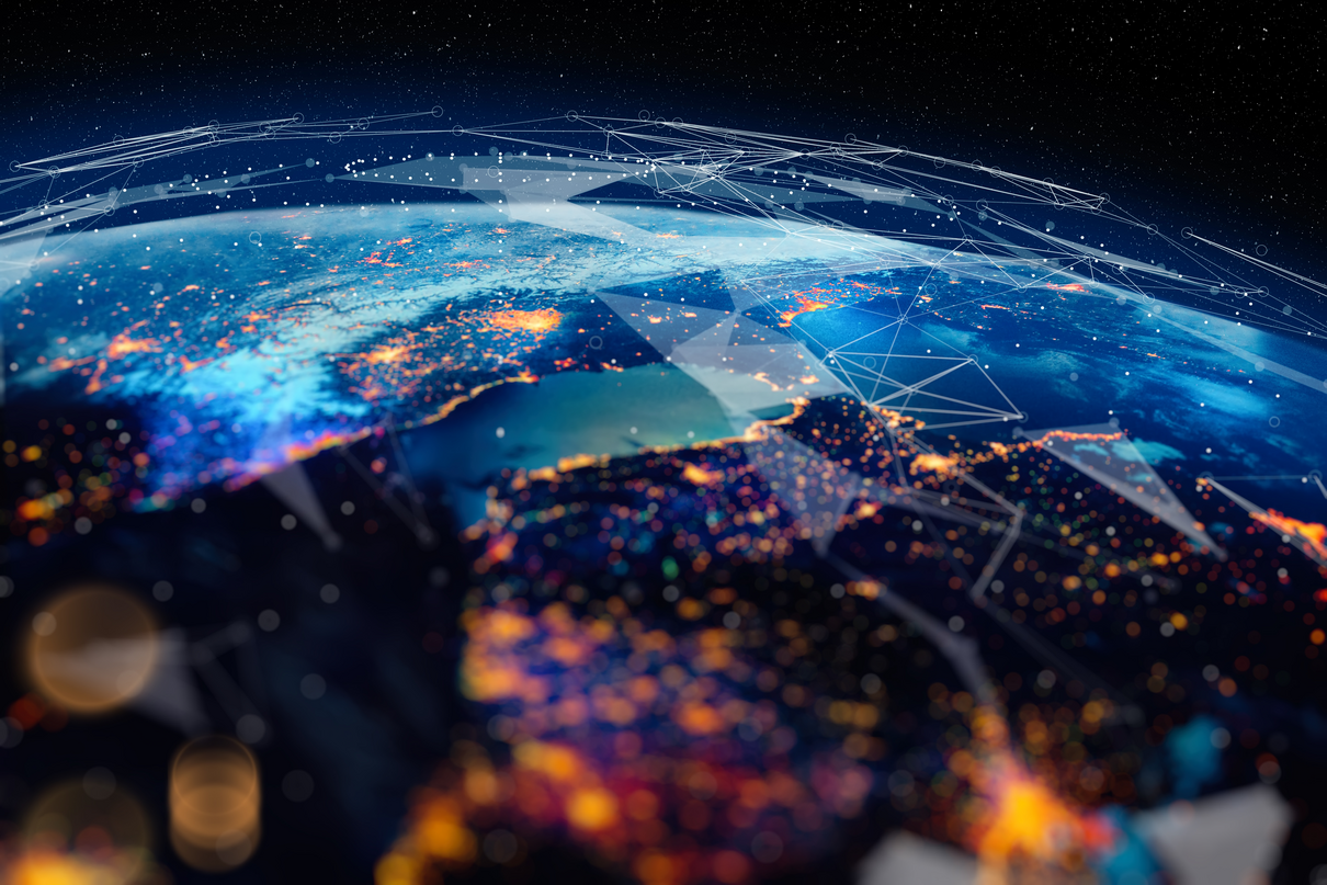 Looking over the Earth from space.