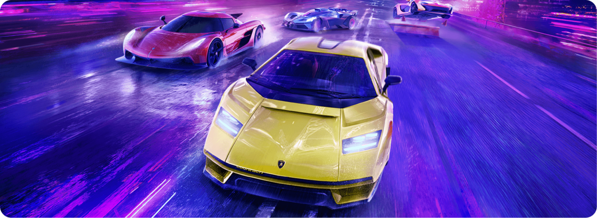 Supercars racing on purple asphalt