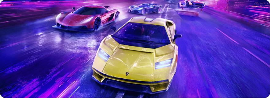 Supercars racing on purple asphalt